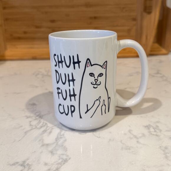 Shuh Duh Fuh Cup cool cat mug, cat giving middle finger white black gift - Picture 1 of 5